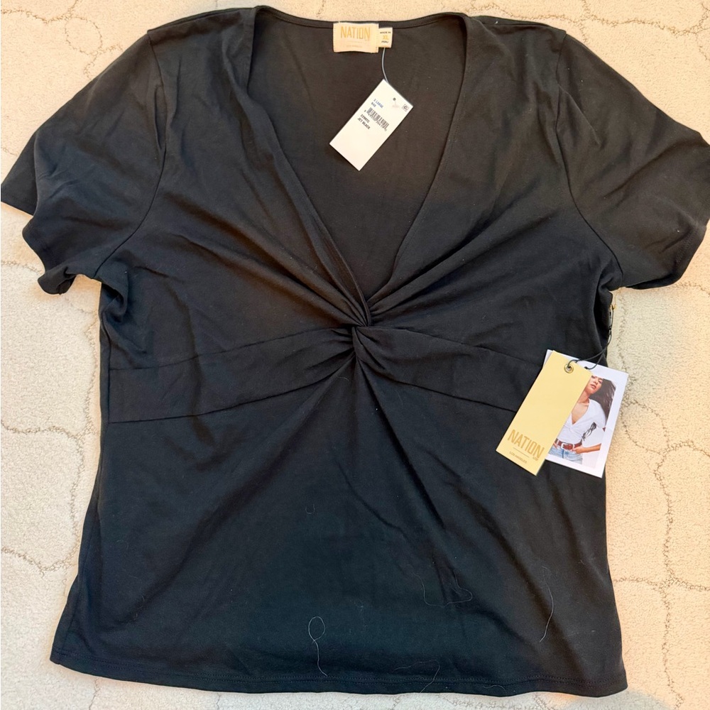 Nation LTD Black Twist Front V-Neck Top NWT Size XL